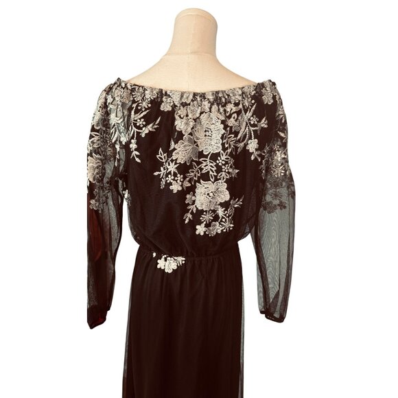 NWT INC Size 6 Vintage Black/White Maxi Sheer Overlay Dress Floral Formal - Picture 5 of 16